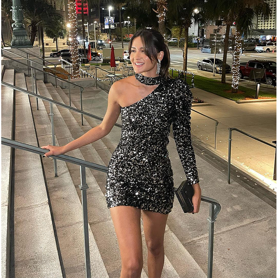Off Shoulder Sexy Mini Shiny Dress