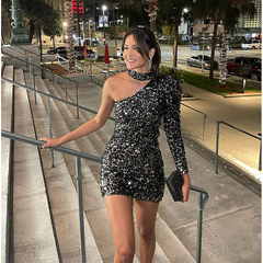 Off Shoulder Sexy Mini Shiny Dress