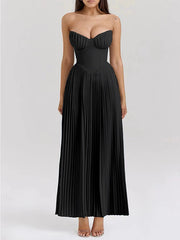 Solid Color Splicng Sleeveless Tube Elegant Maxi Dresses