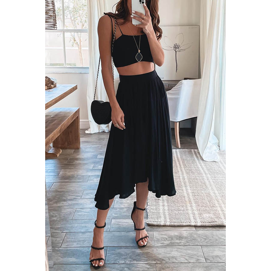 Fashion  Solid Color Sling Two Piece Set