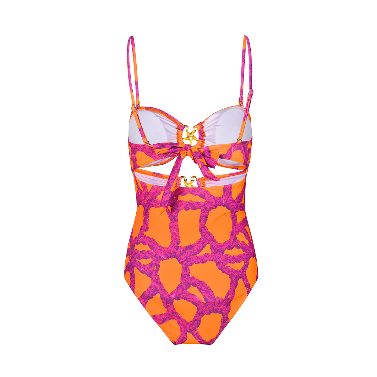Starfish Printed Cutout One Piece Swimsuit and Cardigan