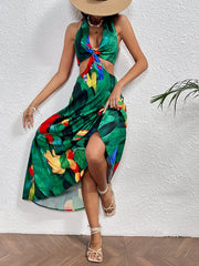 Halter Lace up Printed Midi Dress