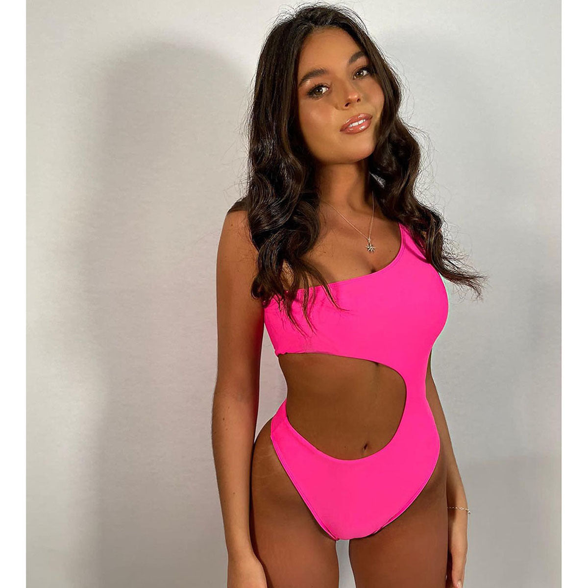 Oblique Shoulder Cutout One Piece Swimsuit and Sarong