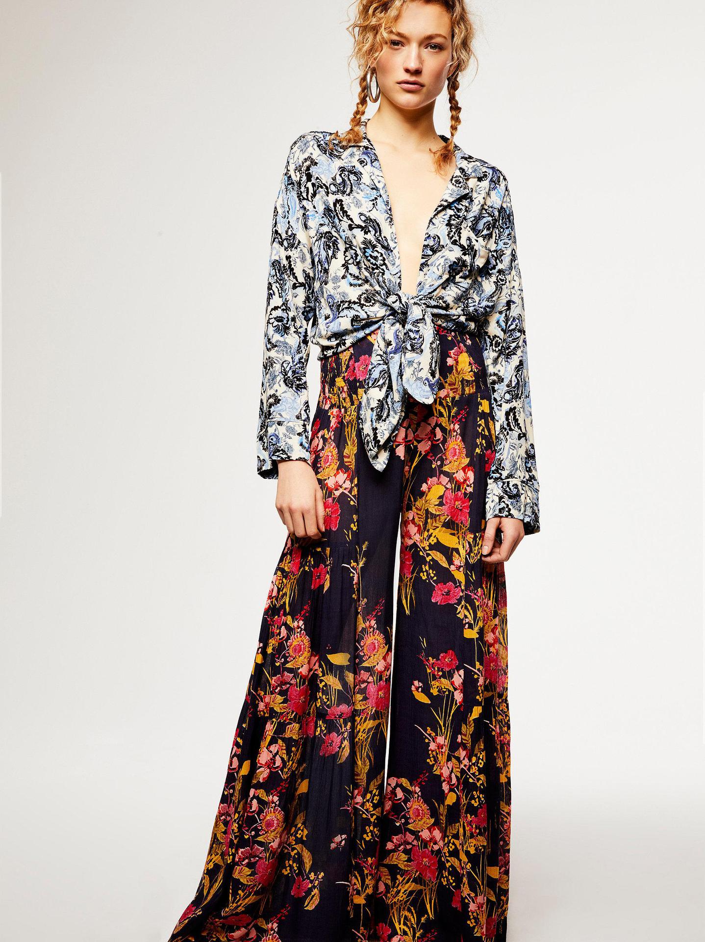 Waist Bowknot Tie Printed Beach Pants