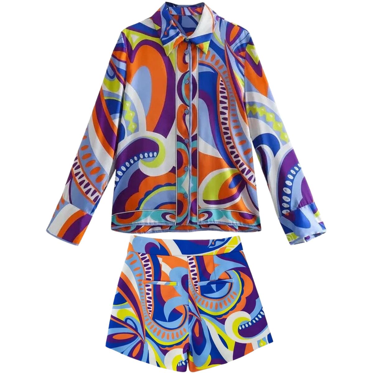 Casual Printed Two Piece Shirt and Shorts Set Flaxmaker