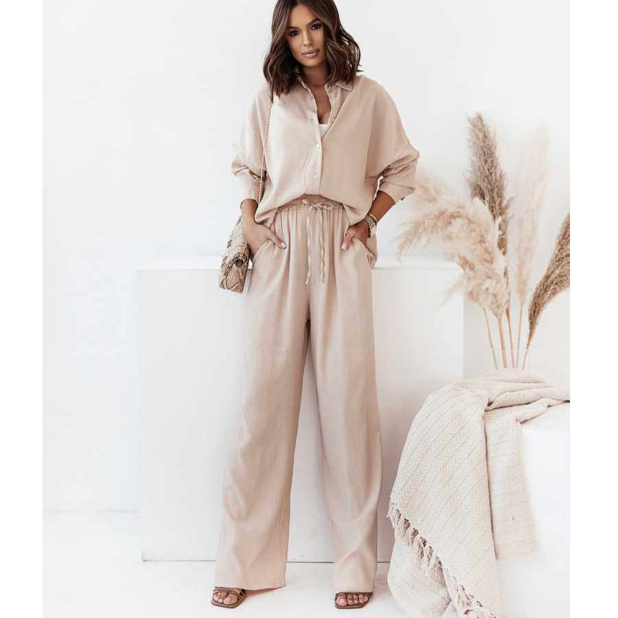 Fashion Casual  Shirt Collar Solid Color  Two Piece Set