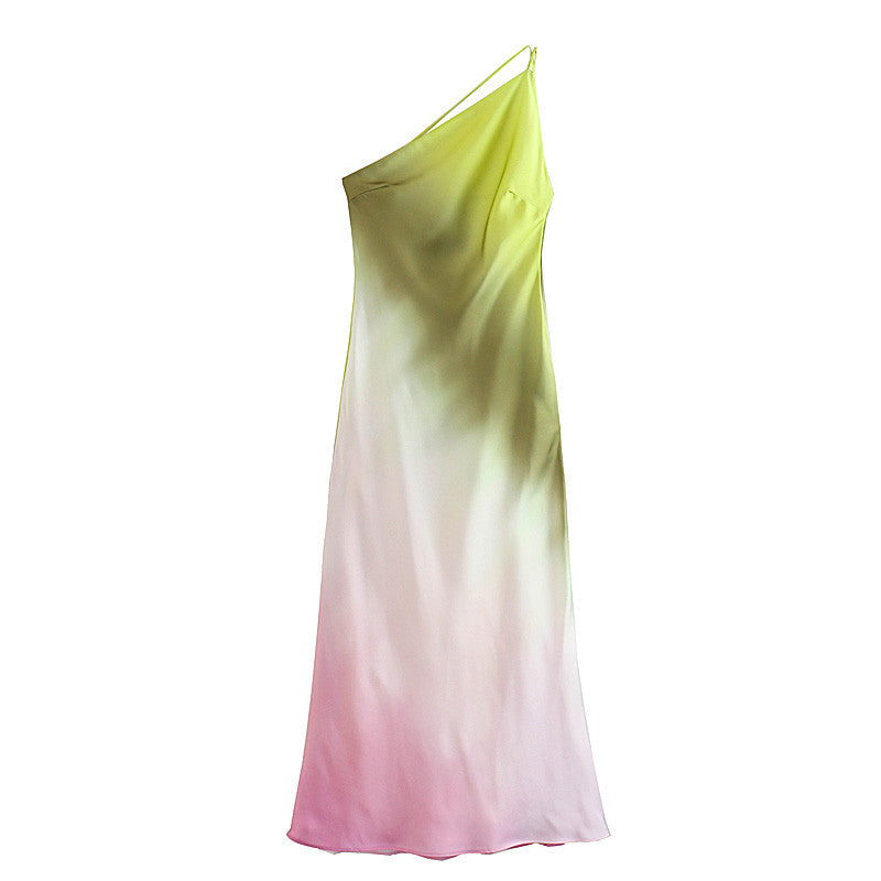 One Shoulder Ombre Printed Dress