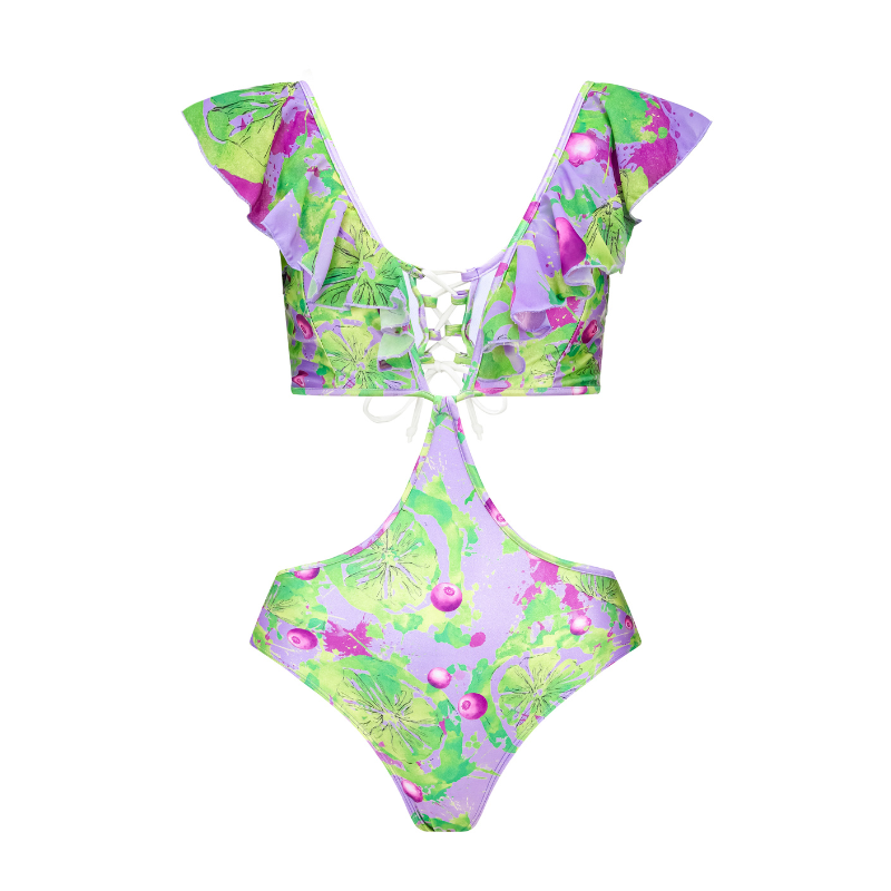 Removable Sleeves Printed One Piece Swimsuit and Skirt Flaxmaker