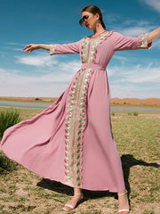 Vacation A-Line Loose Solid Color Patchwork V-Neck Dress