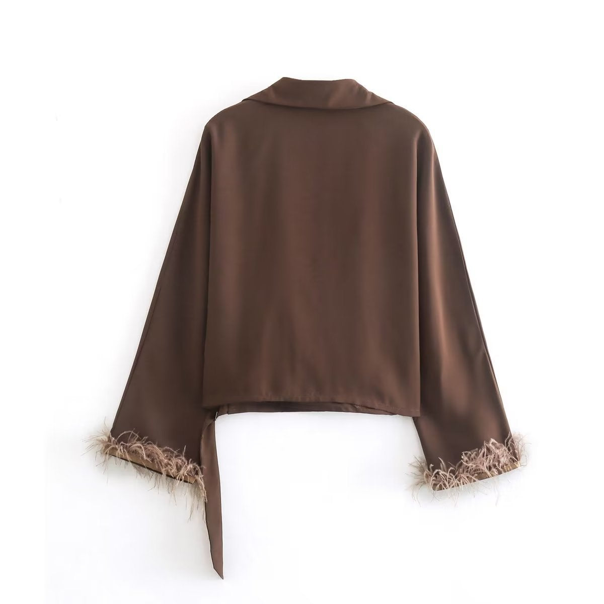 Casual Silk Satin Feather Shirt