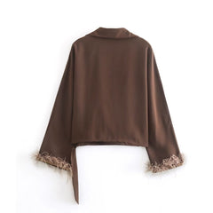Casual Silk Satin Feather Shirt