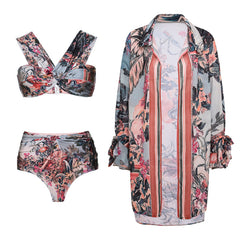 Flaxmaker Off Shoulder Paraiso Printed Bikini Swimsuit and Beach Cover Up