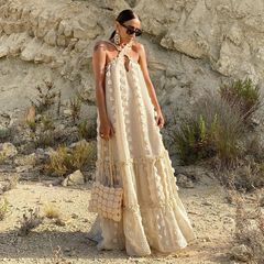 Halter 3D Flower Maxi Dress Flaxmaker