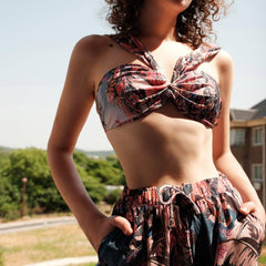 Flaxmaker Off Shoulder Paraiso Printed Bikini Swimsuit and Beach Skirt