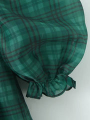 Plaid Pleated A-Line High Waisted Square-Neck Mini Dresses