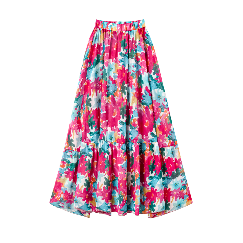 Halter Cutout Floral One Piece Swimsuit and Skirt Flaxmaker