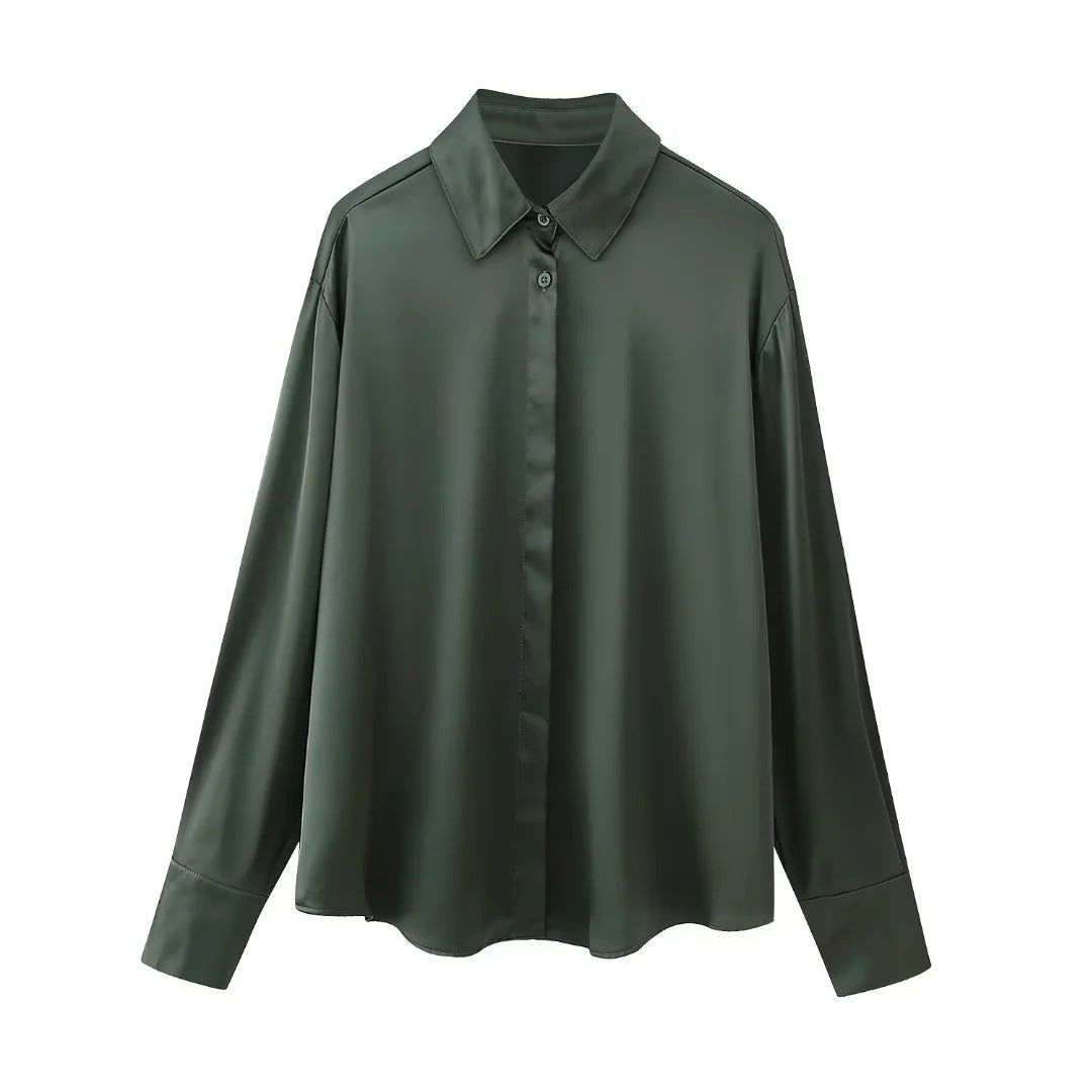 Solid Color Green Shirt and Pants Set