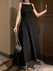 Solid Color A-Line High Waisted Spaghetti-Neck Maxi Dresses