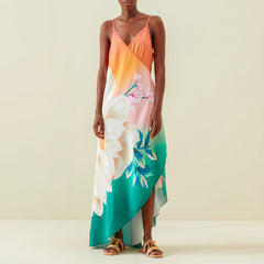 Gradient Bandeau Cut Out One Piece Swimsuit and Cover Up