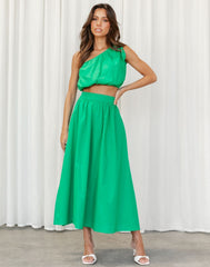 Solid Color One Shoulder Top and Skirt