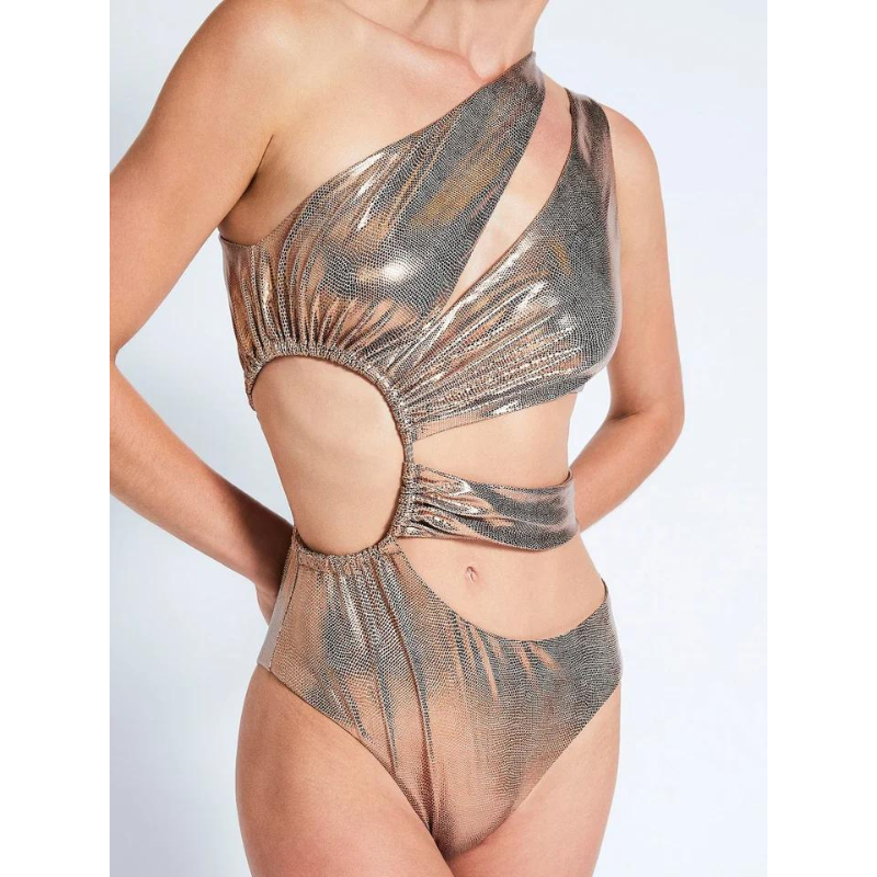 One Shoulder Cutout Glossy Sexy One Piece Swimsuit