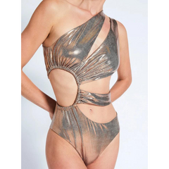 One Shoulder Cutout Glossy Sexy One Piece Swimsuit