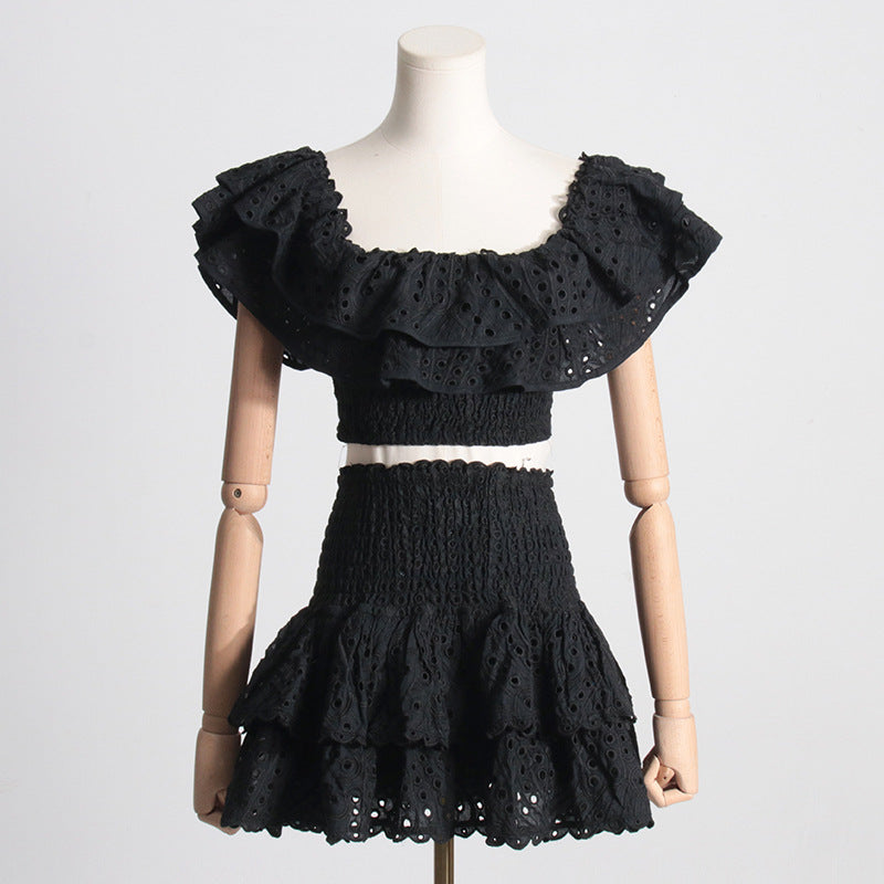 Ruffled Charmeuse Top and Skirt Set