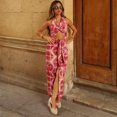 Halter Cut Out Printed Dress