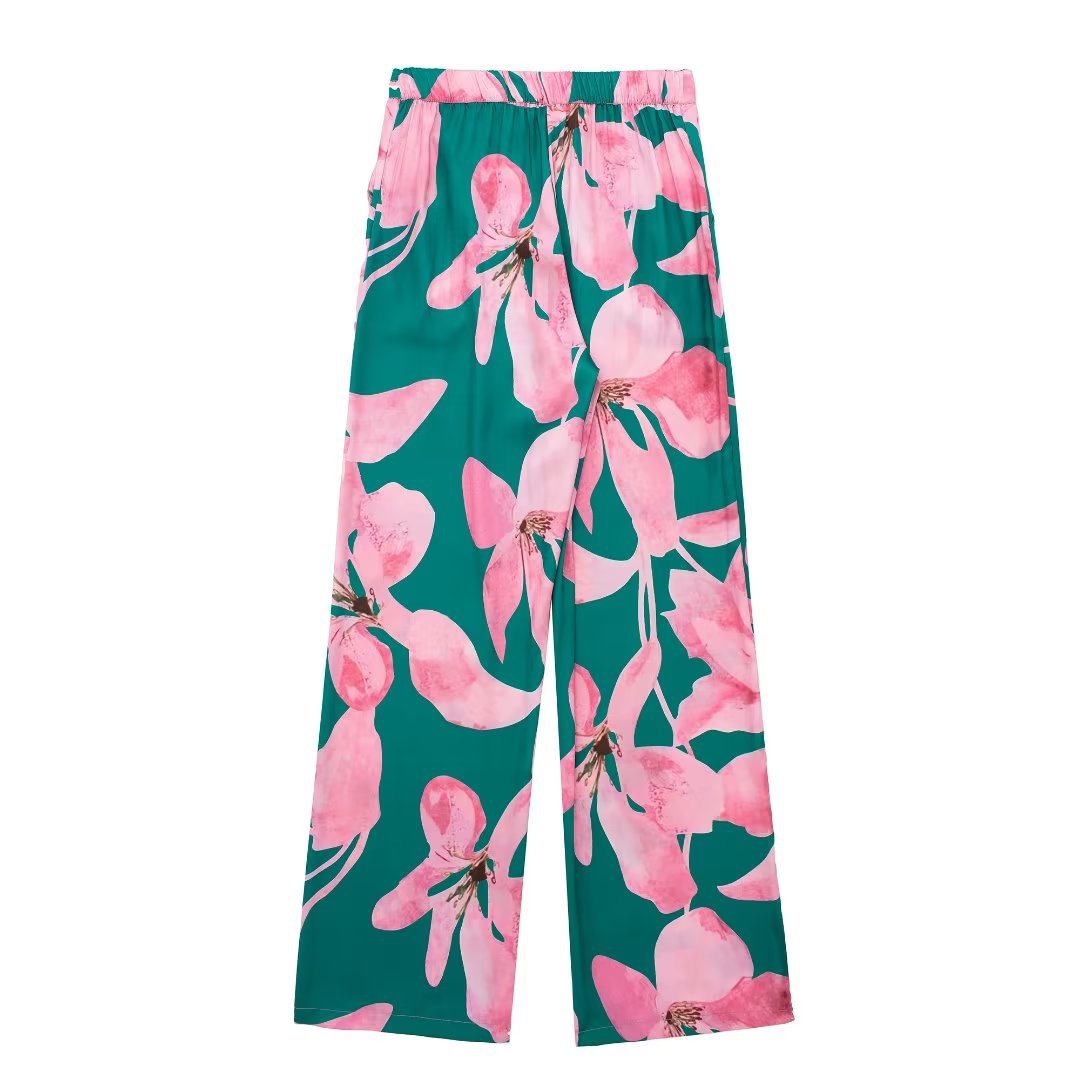 Casual Flower Print Shirt and Pants Sets Flaxmaker