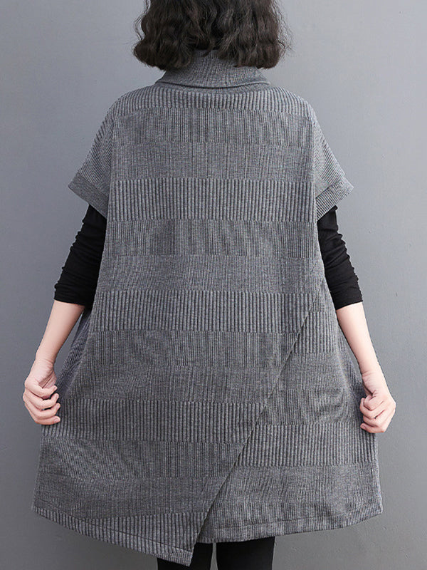 Asymmetric Solid Color Split-front Split-Joint Loose Raglan Sleeve High-neck Mini Dresses Knitwear