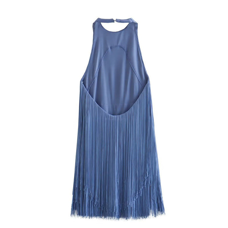 Halter Backless Fringe Mini Dress Flaxmaker
