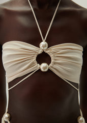 Halterneck Pearl Bandeau High Waist Bikini Swimsuit and Sarong (Shipped on Jan 13th)