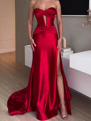 Solid Color Split-Side Sleeveless Tube Elegant Maxi Dresses