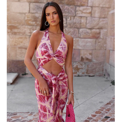 Halter Cut Out Printed Dress
