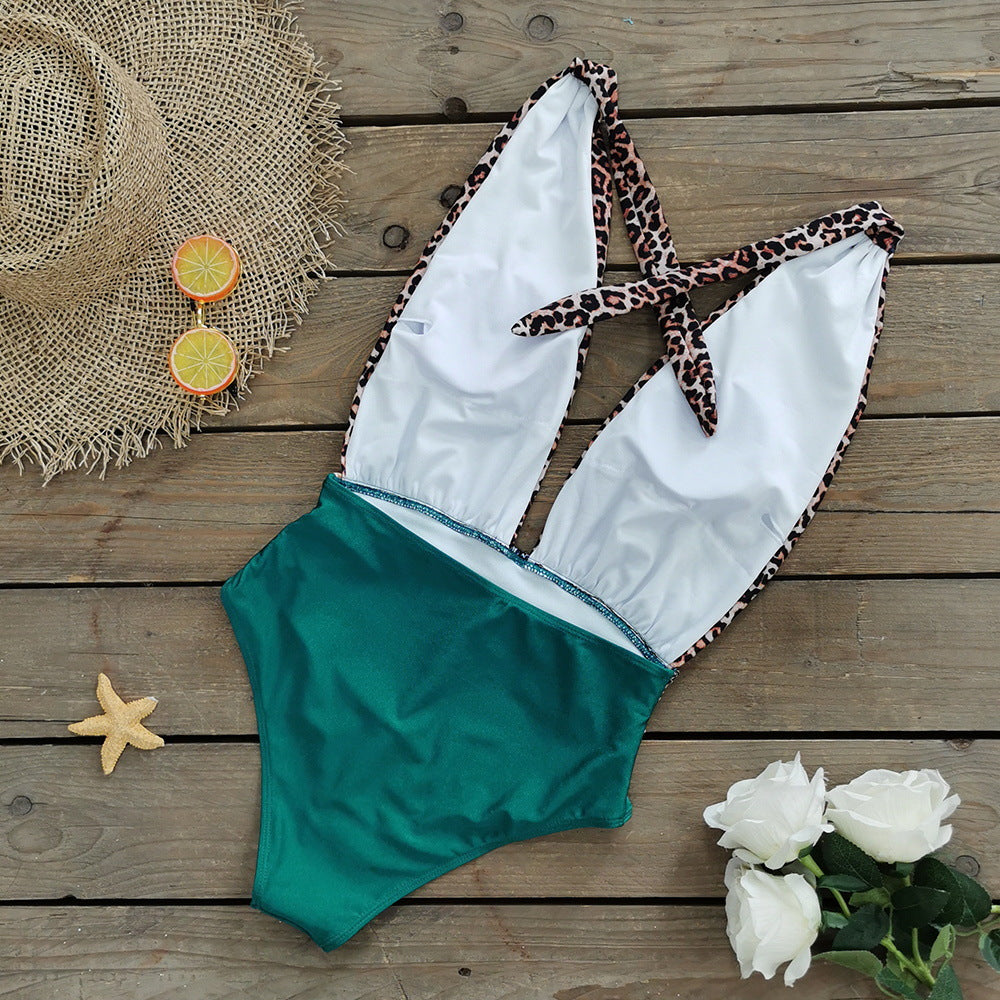 V Neck Animal Printed One Piece Swimsuit