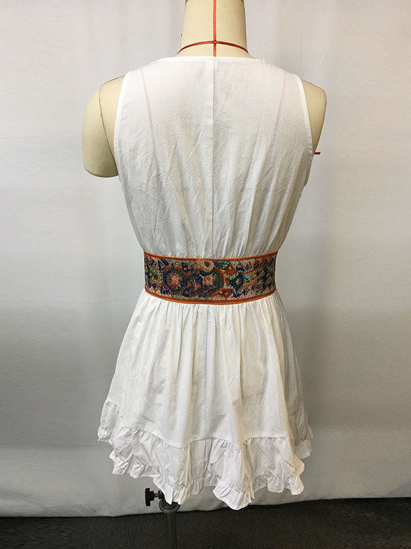 Vintage Floral Patchwork Sleeveless Ruffled Mini Dresses