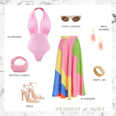 Halter V Neck One Piece Swimsuit and Skirt Flaxmaker