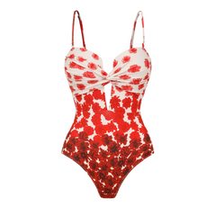 Flower Gradient Print Cut Out One Piece Swimsuit and Skirt (Shipped on Jan 14th)