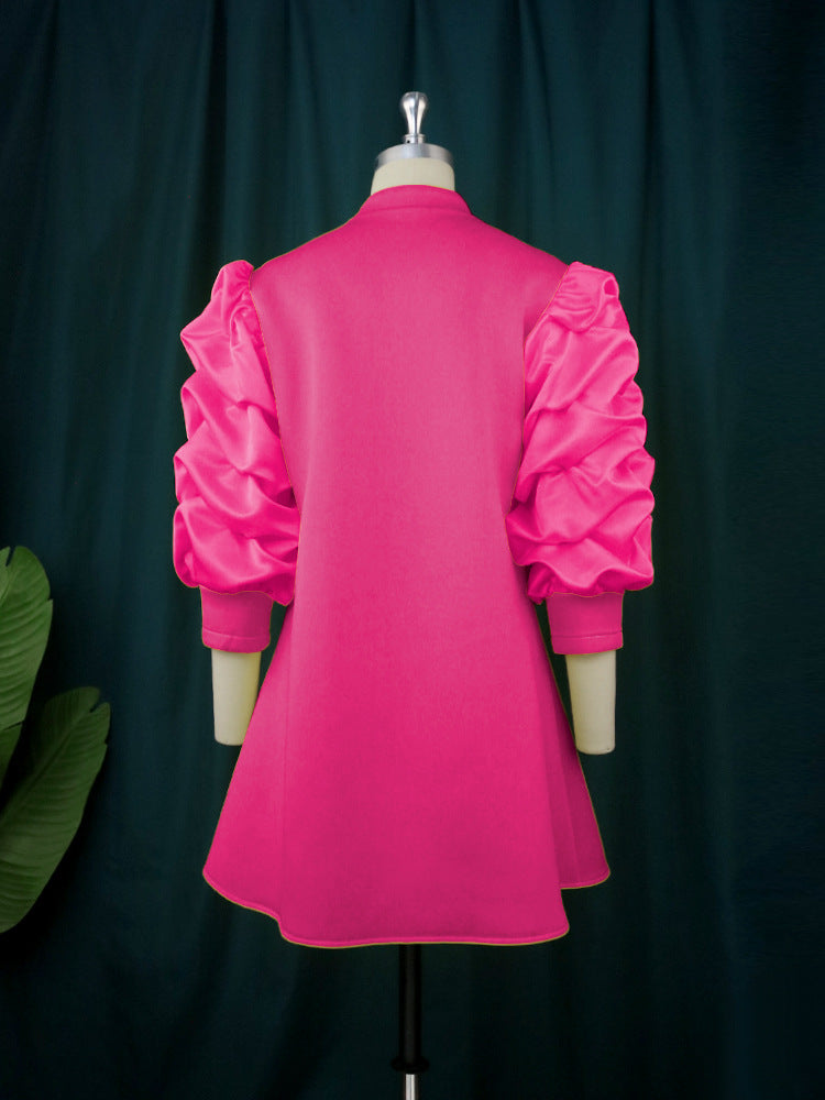 Stand Collar Fold Mini Dress