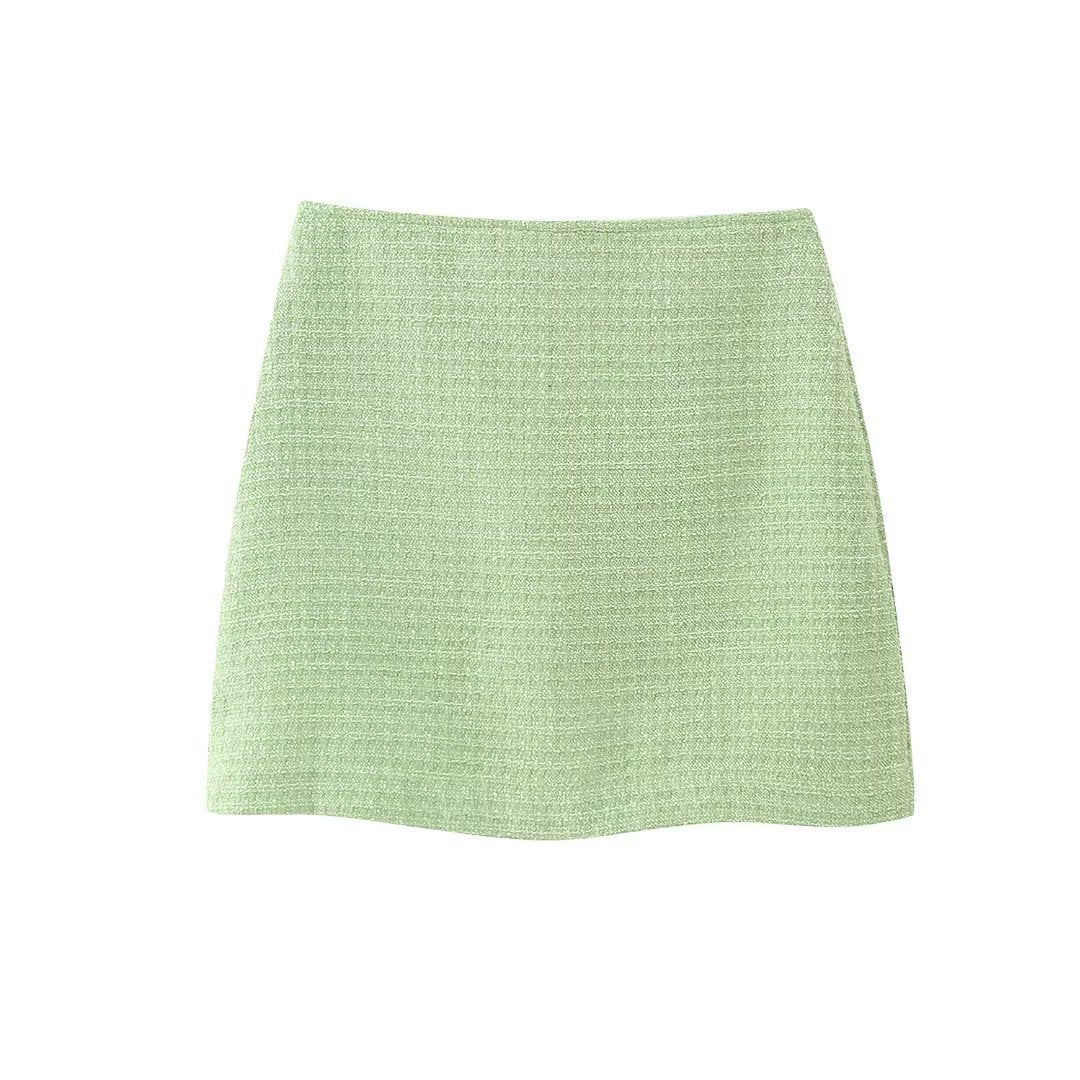 Fashion Green Tweed Coat and Skirt