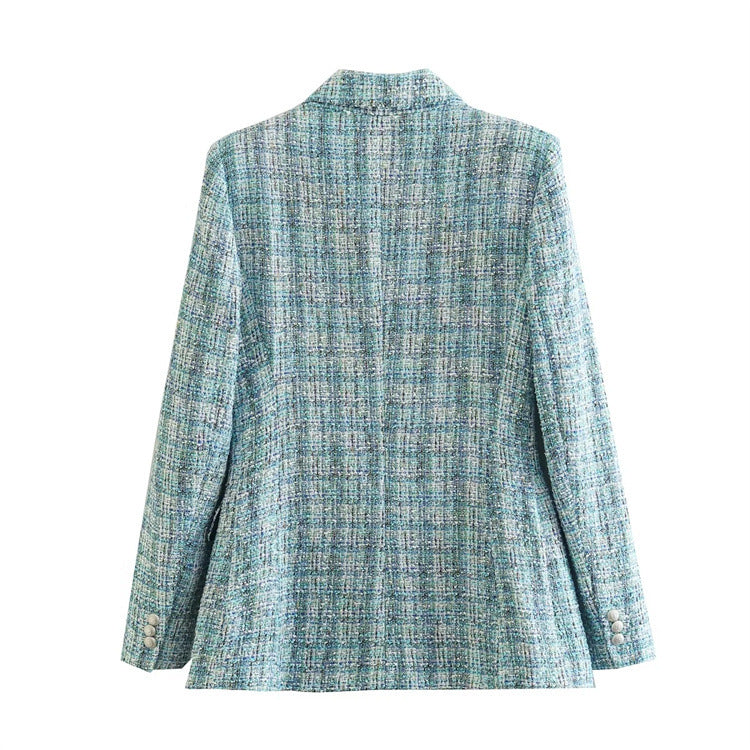 Flaxmaker Fashion Double Breasted Blazer Two Piece Set