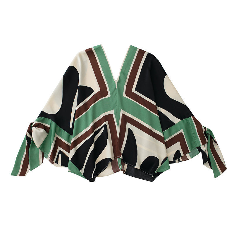 Cuff Bowknot Decor Printed Shirt and Pants
