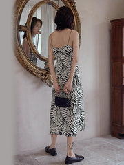 Vacation H-Line Sleeveless Zebra-Stripe V-Neck Dress