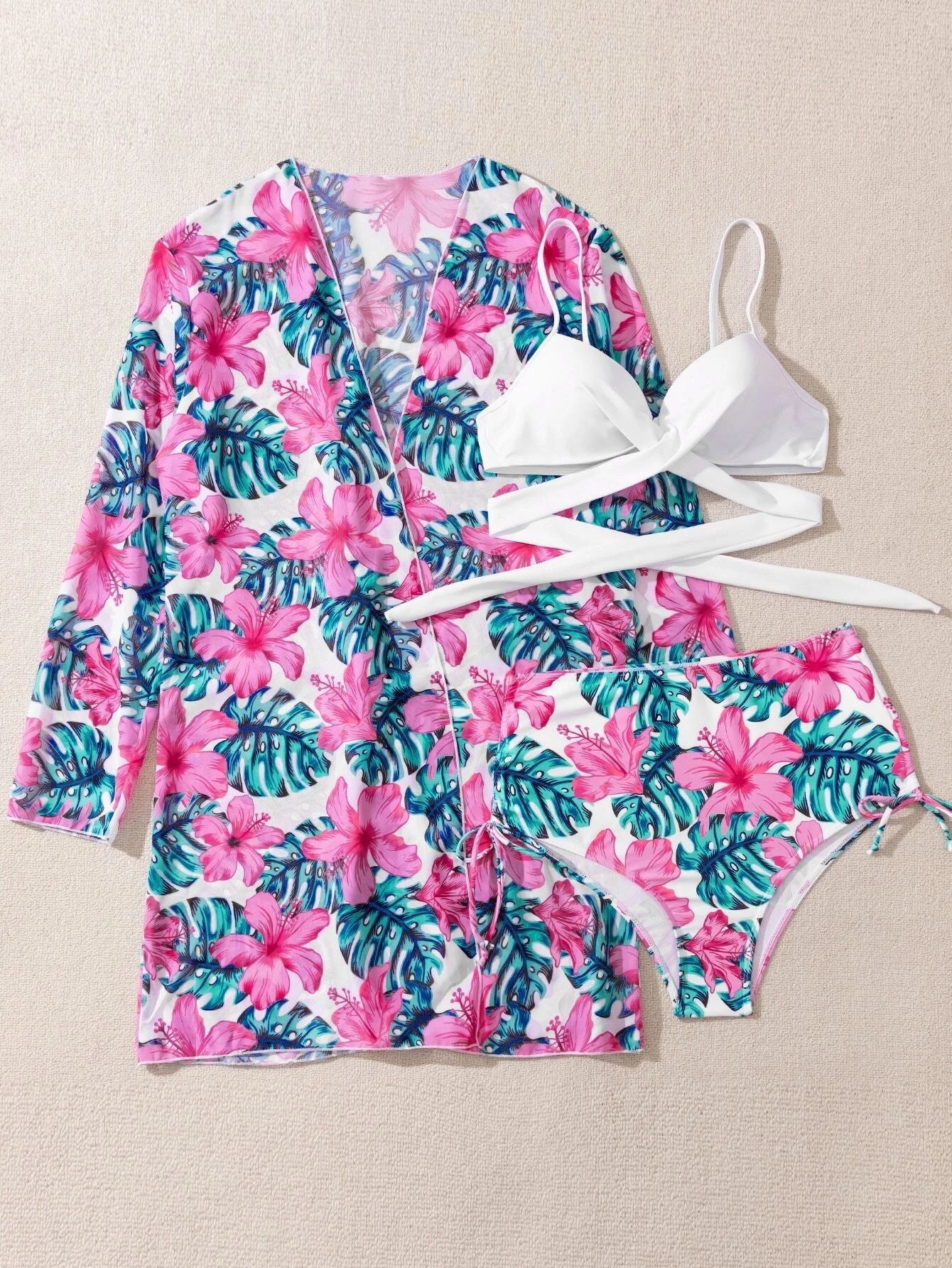 Printed Sexy Bikini Swimsuit and Net Yarn Cover Up
