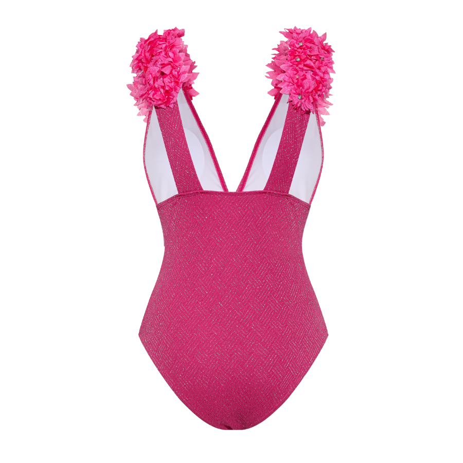 Rose Red 3D Flower Texture Fabric One Piece Swimsuit (Shipped on Jan 14th)