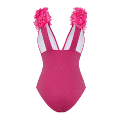 Rose Red 3D Flower Texture Fabric One Piece Swimsuit (Shipped on Jan 14th)