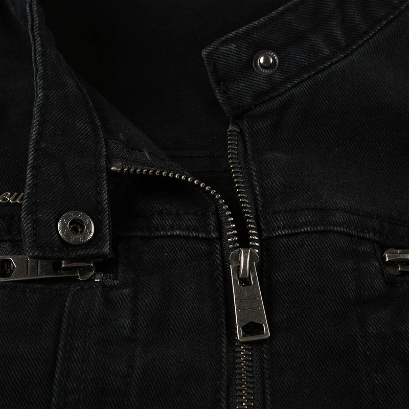 Black Double Zipper Denim Jacket