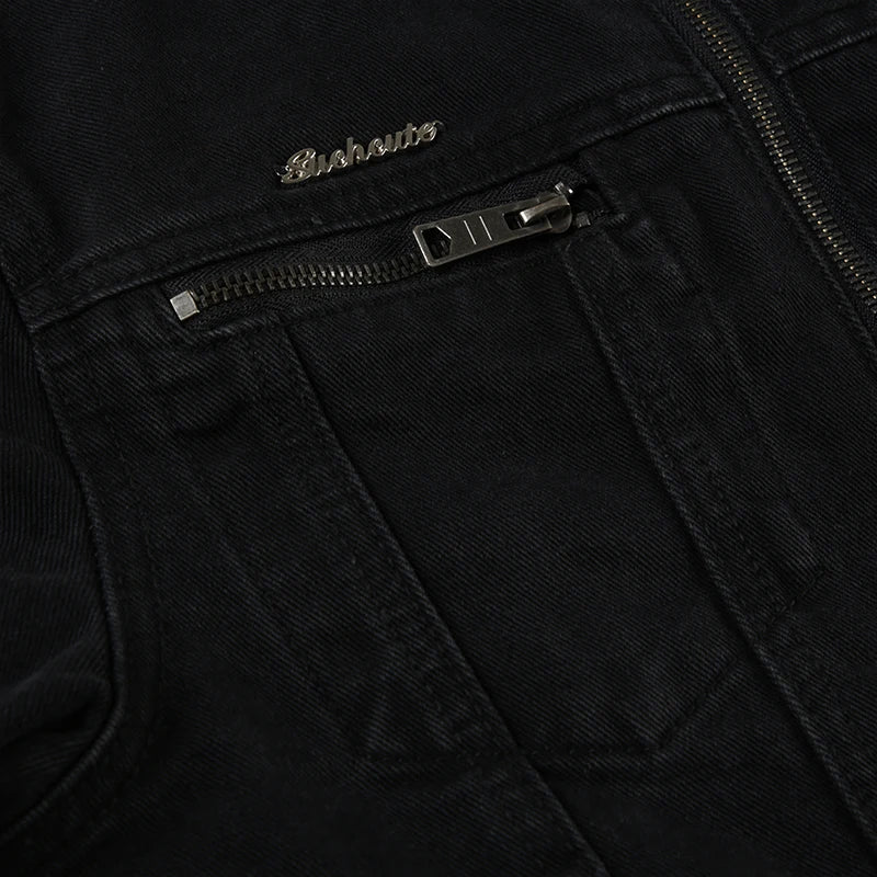 Black Double Zipper Denim Jacket