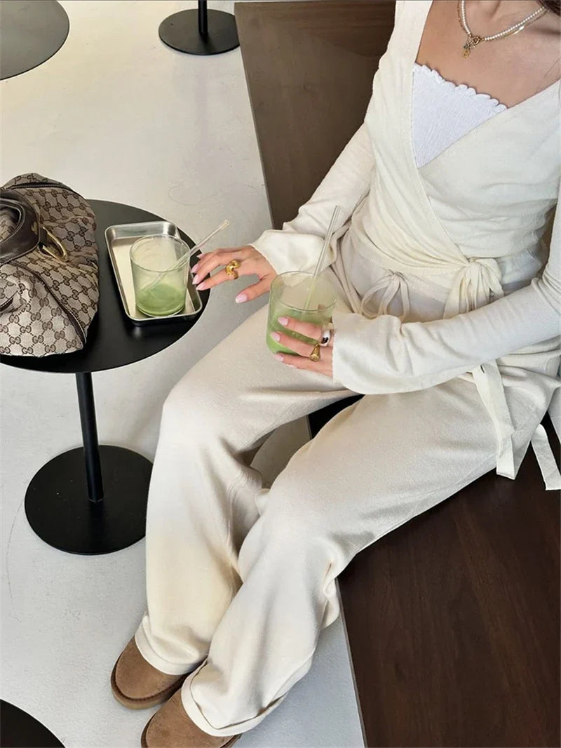 Solid Wrap Around Top And Drawstring Pants Set