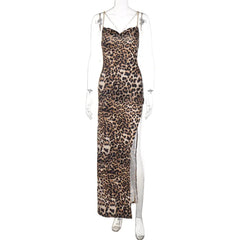 Elegant Leopard Print Backless Strapless Maxi Dress